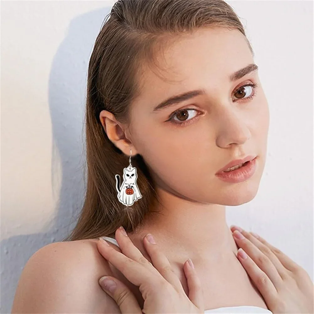 Women's Ghost Cat A Halloween Cute Acrylic Zinc Ghost Pumpkin Cartoon Earrings